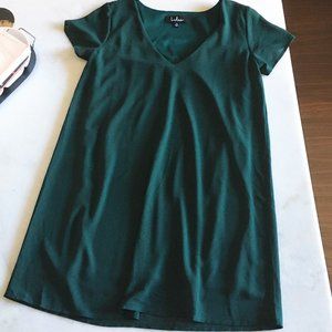 Lulu's dark emerald green v neck short sleeve casual relaxed fit mini dress
